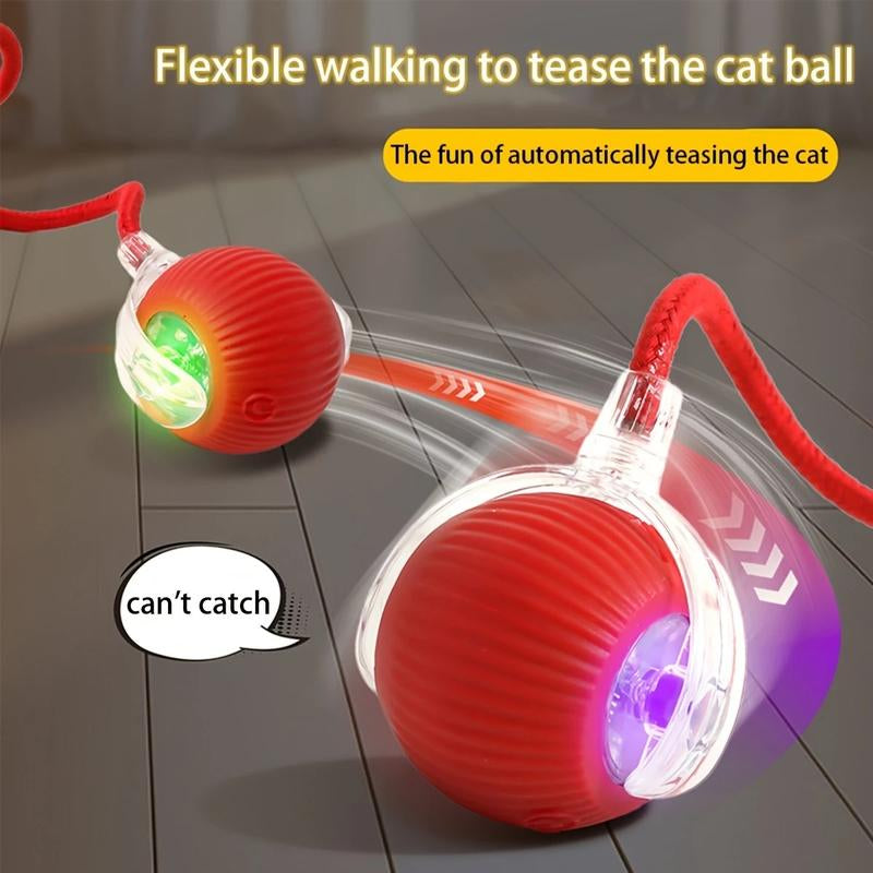 Interactive Cat Toy, Chirp and Motion Activated Cat Rolling Toy, Used for Indoor Cat Red LED Light Ball Rolling Quickly, Can Be Used on the Carpet.