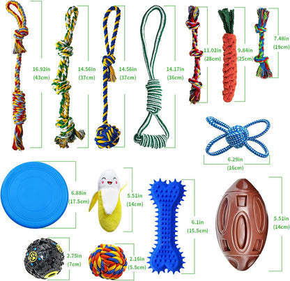 Dog Chew Toys for Puppies Teething, 14 Pack Puppy Chew Toys Tug of War Dog Toy Bundle Chew Ball Dog Squeaky Toys Iq Treat Ball Rubber Bone Puppy Teething Chew Toys Small Dog Puppy Toys