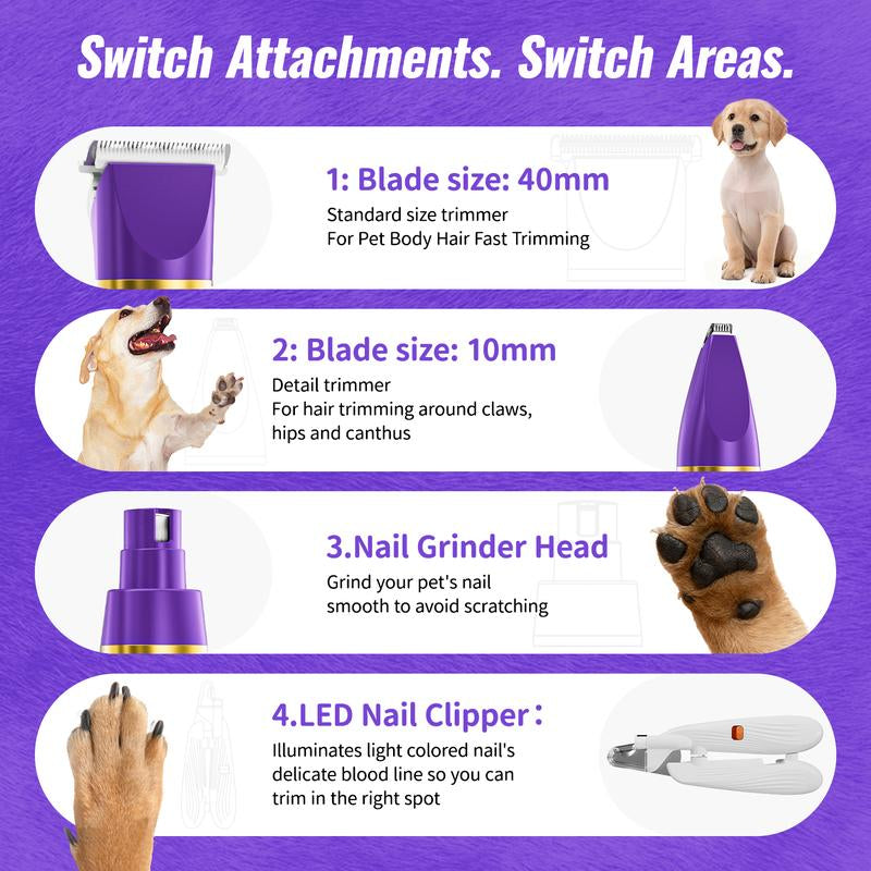 【Geoorood】Dog Clippers Grooming Kit Hair Clipper-Low Noise Paw Trimmer- IPX7 Waterproof - Rechargeable - Cordless Quiet Nail Grinder Shaver for Cats and Other Pets #Tiktokshopjumpstartsale