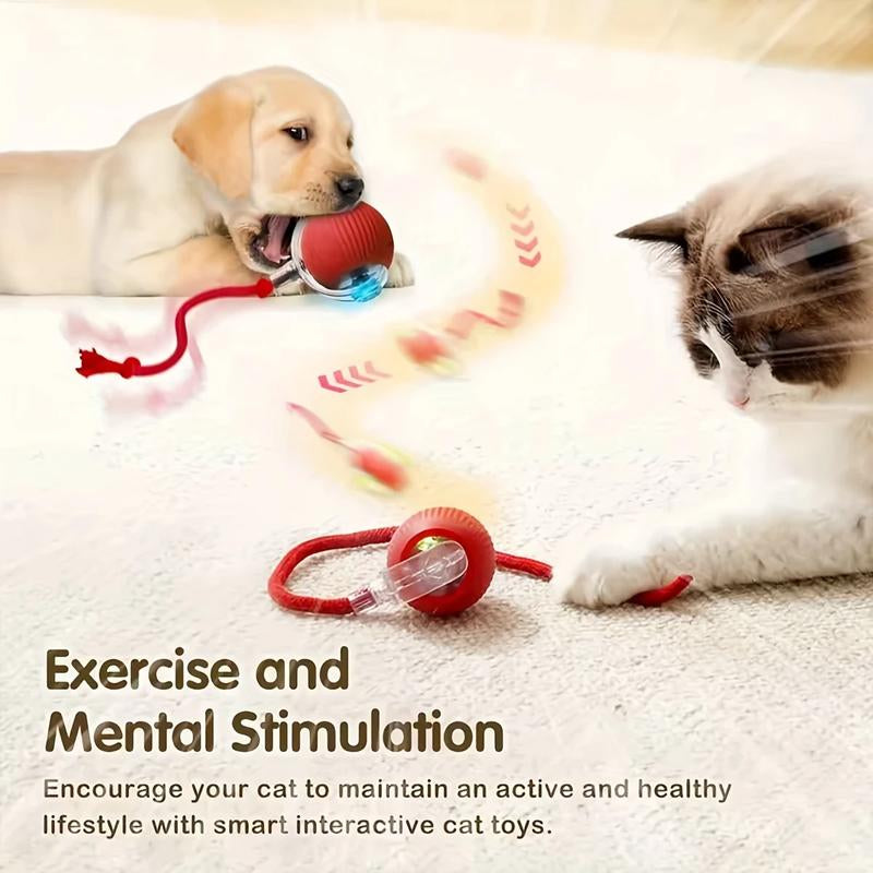 Interactive Cat Toy, Chirp and Motion Activated Cat Rolling Toy, Used for Indoor Cat Red LED Light Ball Rolling Quickly, Can Be Used on the Carpet.
