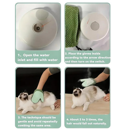 Steam Grooming Mitt for Pets – 4-In-1 De-Shedding, Misting, Cleaning & Massaging Glove for Cats and Dogs, Silicone Tips, Breathable Comfort, Wet and Dry Use