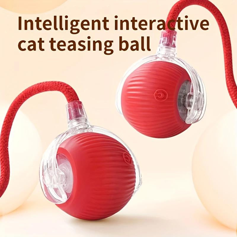 Interactive Cat Toy, Chirp and Motion Activated Cat Rolling Toy, Used for Indoor Cat Red LED Light Ball Rolling Quickly, Can Be Used on the Carpet.