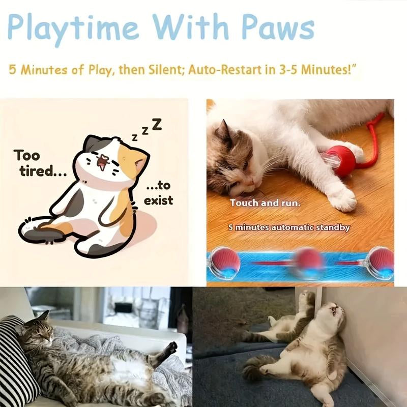 Interactive Cat Toy, Chirp and Motion Activated Cat Rolling Toy, Used for Indoor Cat Red LED Light Ball Rolling Quickly, Can Be Used on the Carpet.