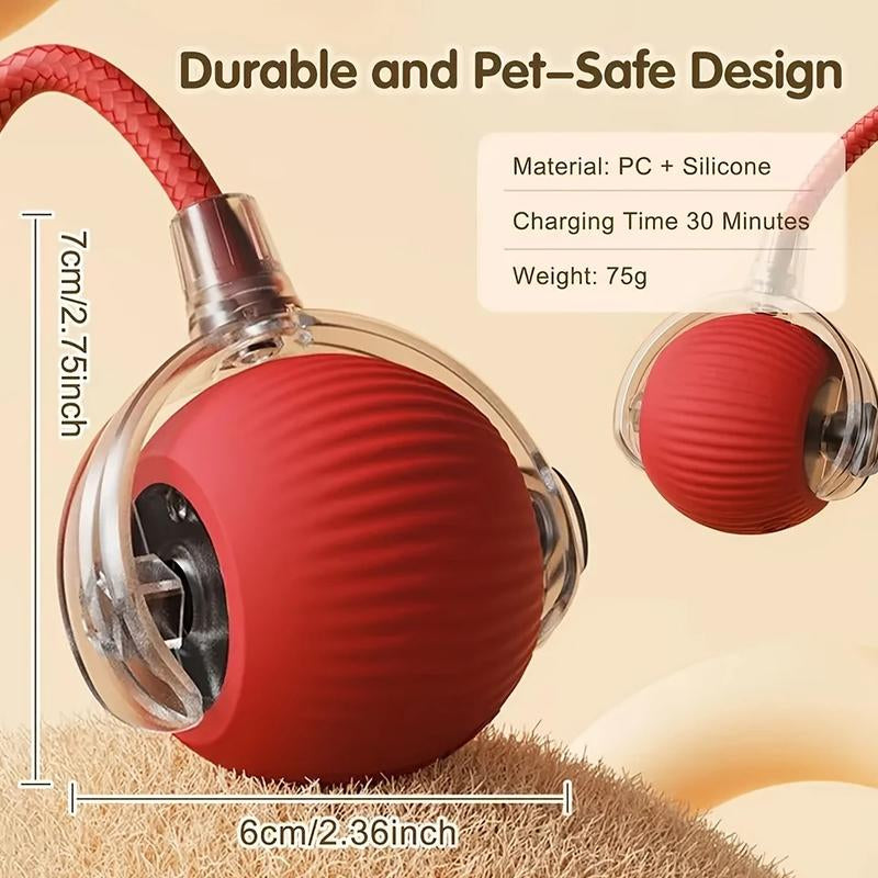 Interactive Cat Toy, Chirp and Motion Activated Cat Rolling Toy, Used for Indoor Cat Red LED Light Ball Rolling Quickly, Can Be Used on the Carpet.